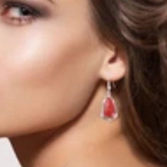 Southwestern Red Coral Dangle Earrings in 925 Sterling Silver & French Hooks NWT - Picture 2 of 6